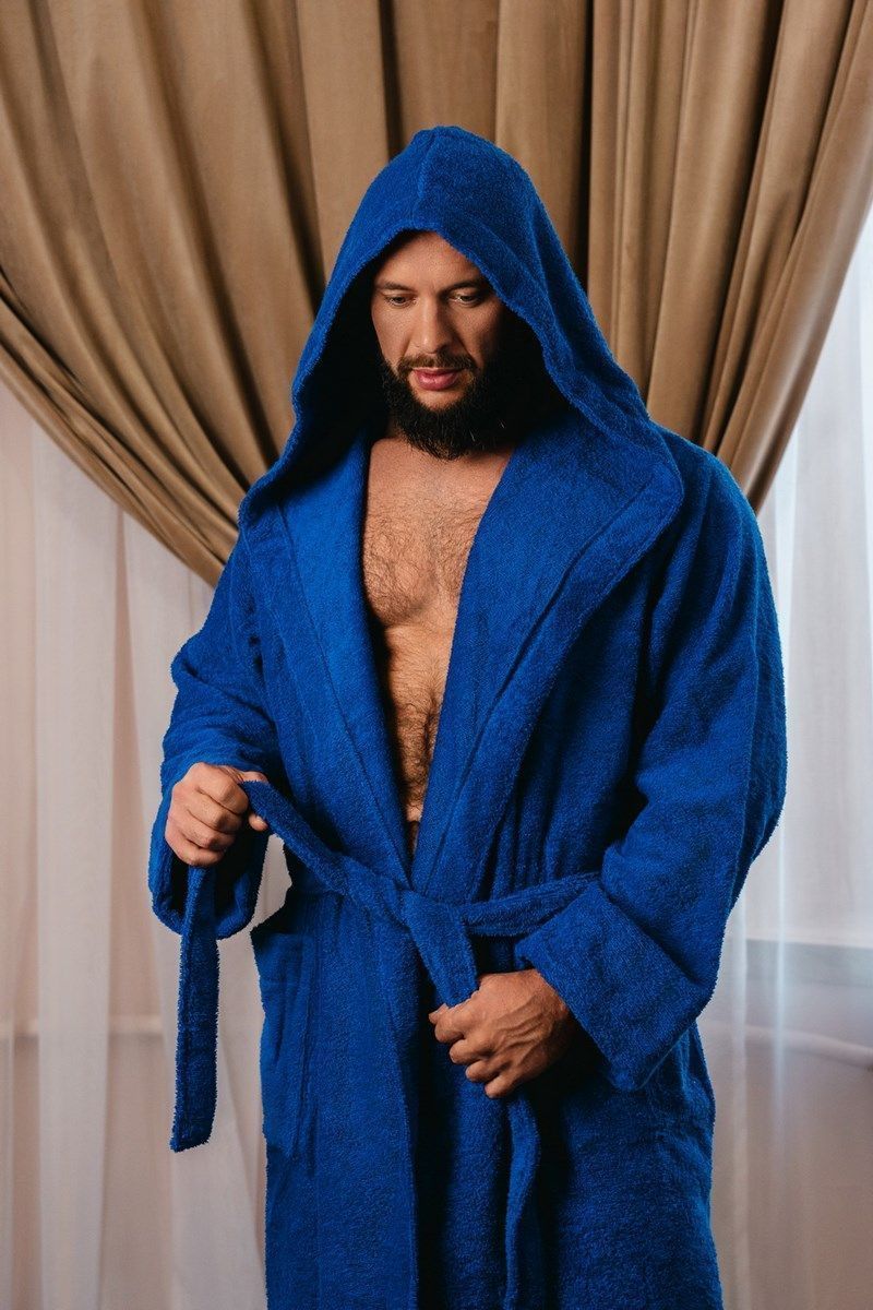 снимок Халат махровый с капюшоном, васильковый от магазина BIO-TEXTILES ОПТ