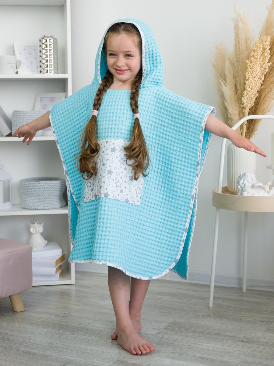 снимок Пончо "ВАФЕЛЬНОЕ ПРИКЛЮЧЕНИЕ" бирюзовое от магазина BIO-TEXTILES ОПТ