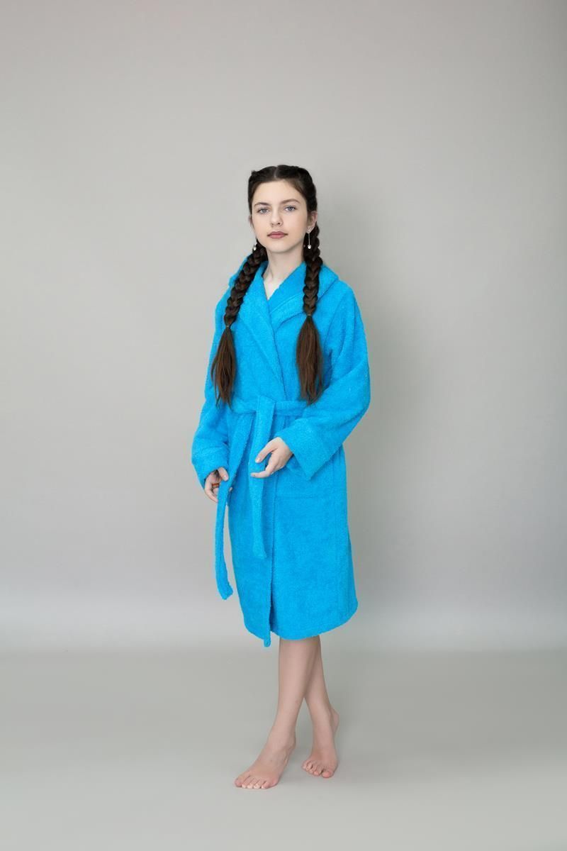 снимок Халат махровый детский с капюшоном голубой от магазина BIO-TEXTILES ОПТ