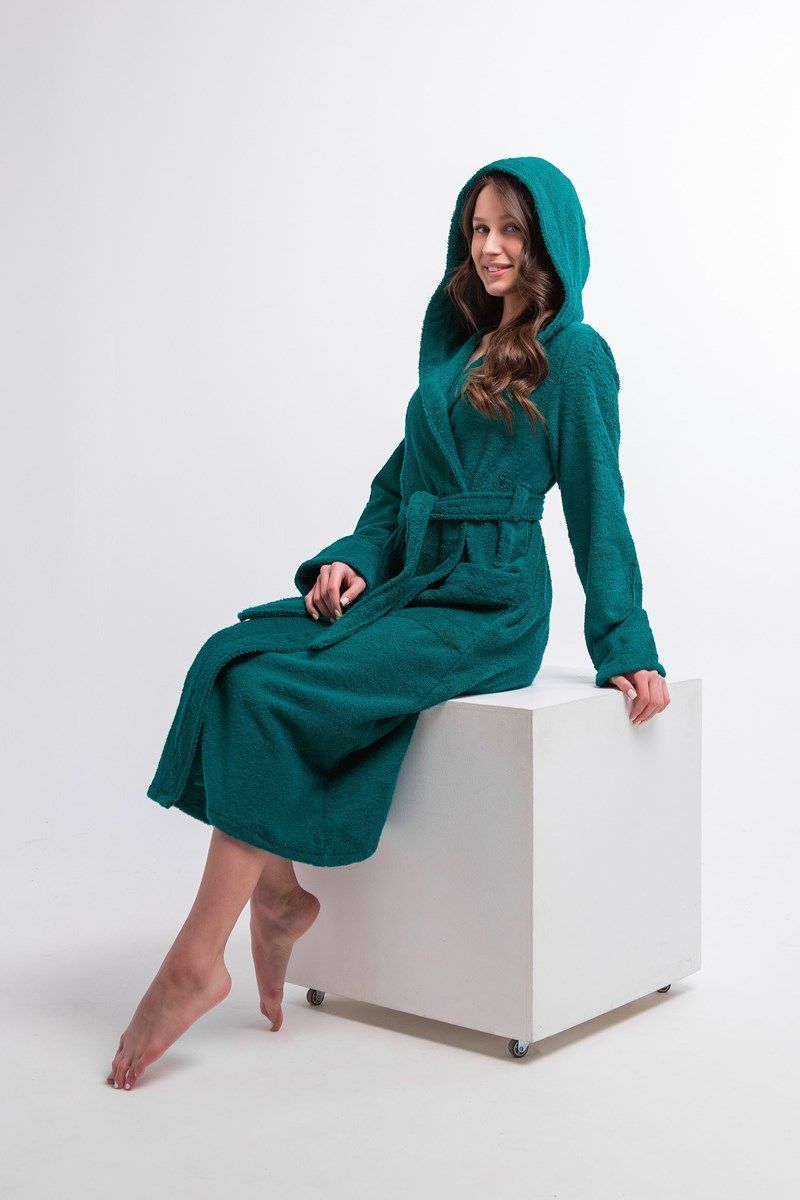 снимок Халат махровый женский с капюшоном изумруд от магазина BIO-TEXTILES ОПТ