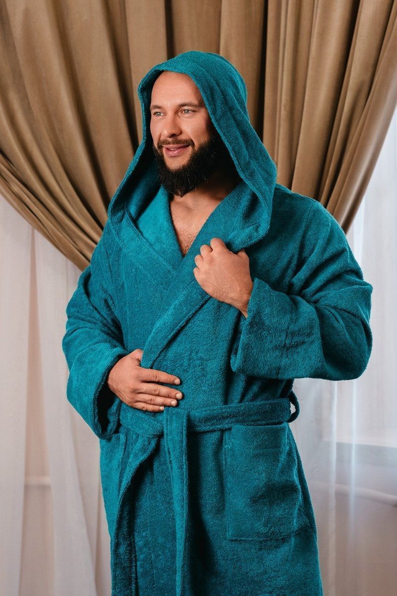 снимок Халат махровый с капюшоном, морская волна от магазина BIO-TEXTILES ОПТ