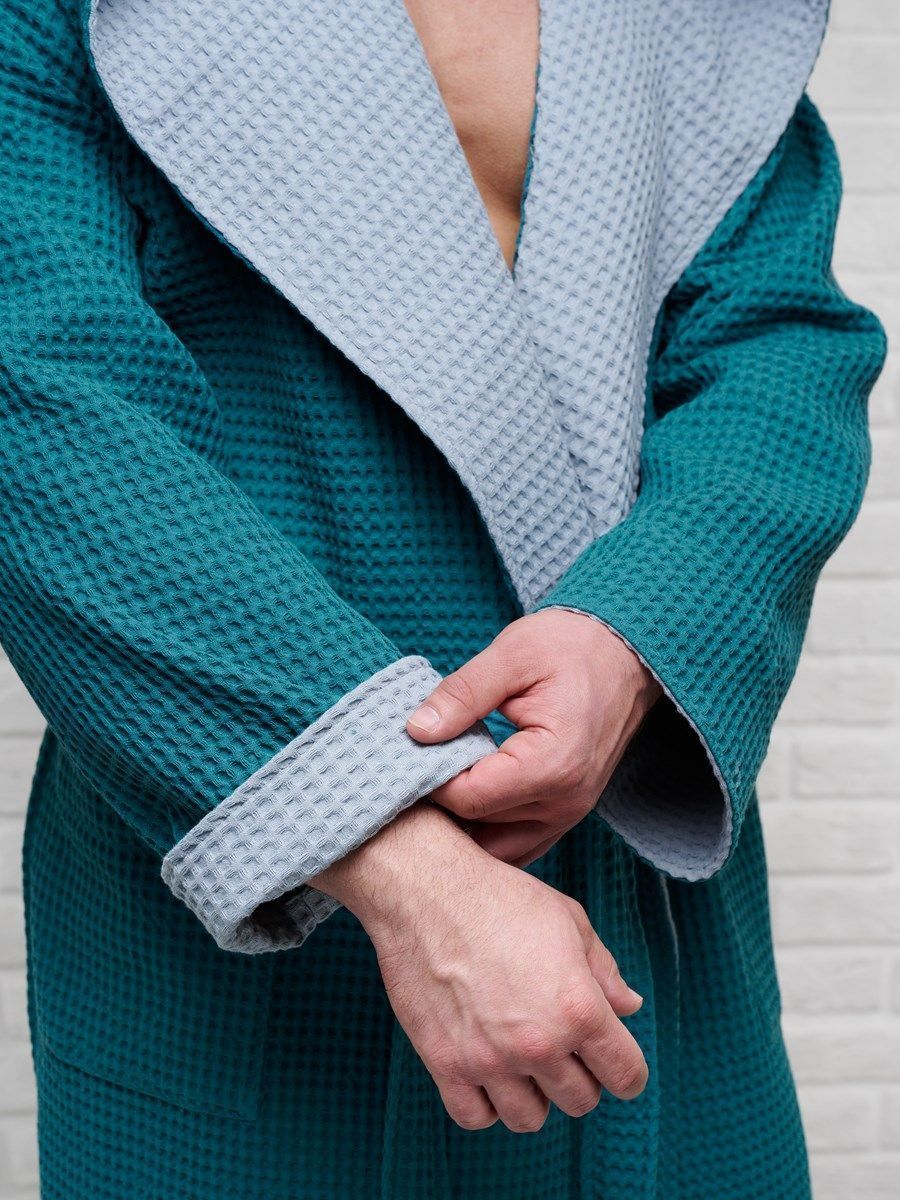 снимок Халат вафельный с капюшоном, два цвета, малахит от магазина BIO-TEXTILES ОПТ