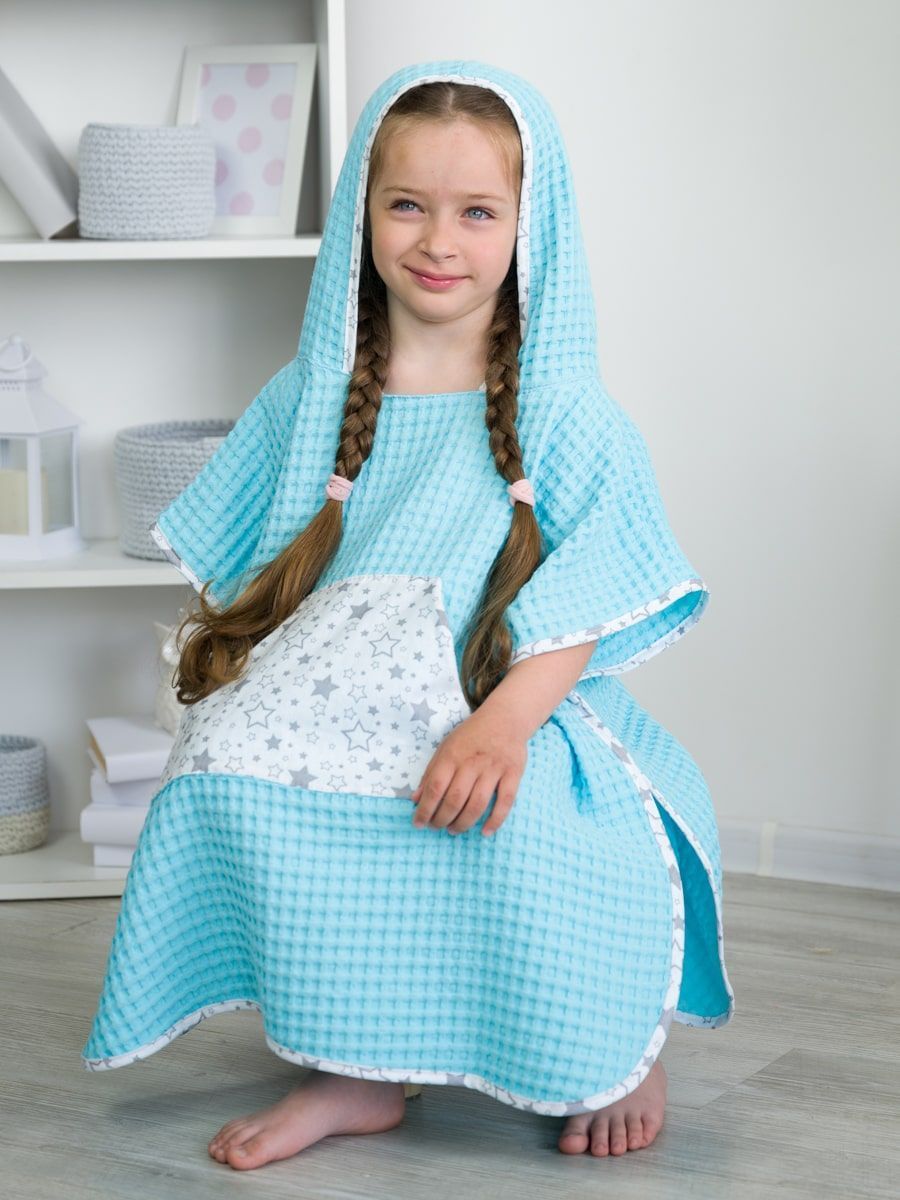 снимок Пончо "ВАФЕЛЬНОЕ ПРИКЛЮЧЕНИЕ" бирюзовое от магазина BIO-TEXTILES ОПТ