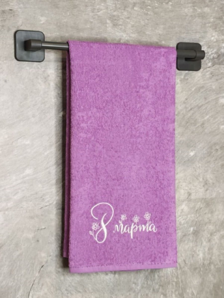 снимок Полотенце с вышивкой 50*90 "8 марта" сиреневый от магазина BIO-TEXTILES ОПТ