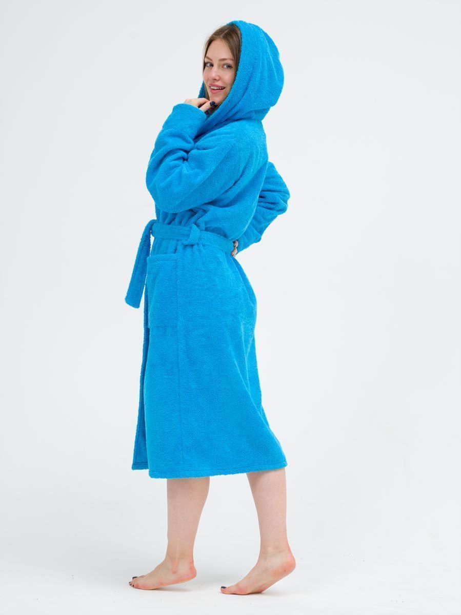 снимок Халат махровый женский с капюшоном голубой от магазина BIO-TEXTILES ОПТ