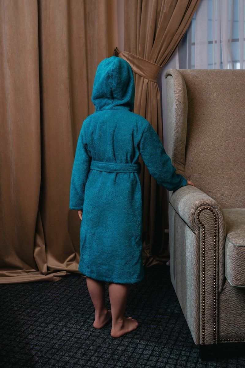 снимок Халат махровый детский с капюшоном морская волна от магазина BIO-TEXTILES ОПТ