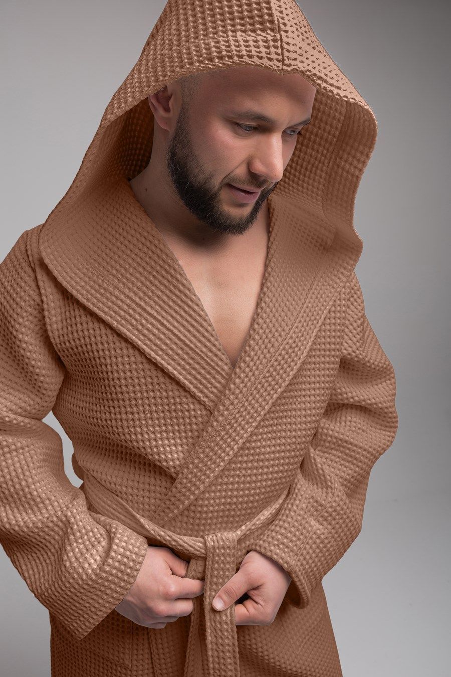 снимок Халат вафельный PandaHug Оrlando мокко капюшоном от магазина BIO-TEXTILES ОПТ