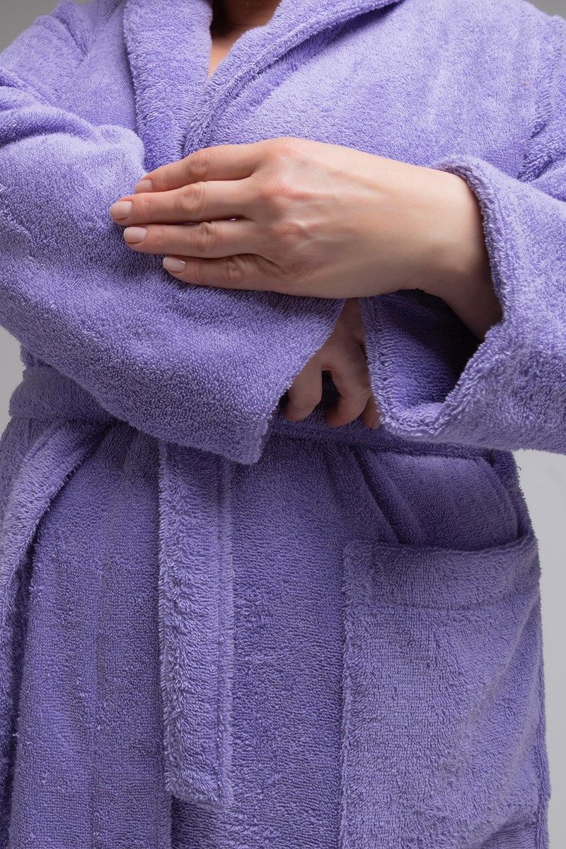 снимок Халат махровый женский с капюшоном сиреневый 60-62, 64-66 от магазина BIO-TEXTILES ОПТ