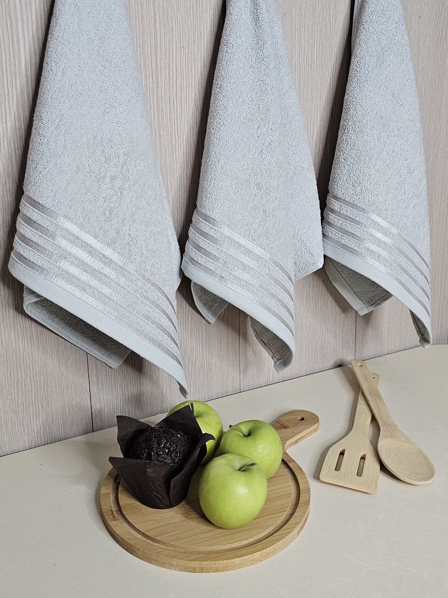 снимок Набор махровых полотенец 3 шт (40*70) светло-серый, полоса от магазина BIO-TEXTILES ОПТ