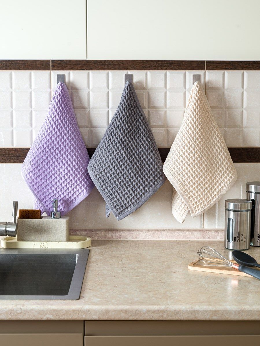 снимок Набор вафельных полотенец 3 шт (30*60) сиреневый, серый, бежевый от магазина BIO-TEXTILES ОПТ