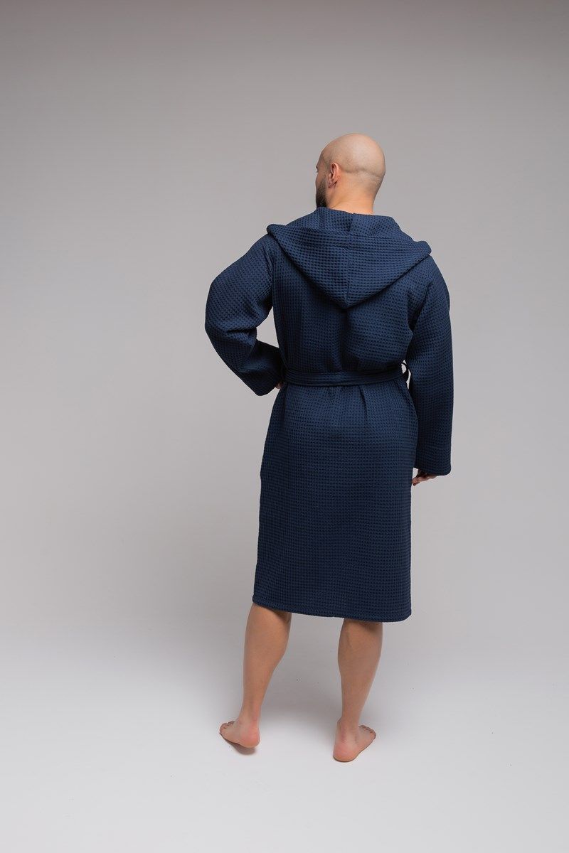 снимок Халат вафельный PandaHug Оrlando синий с капюшоном от магазина BIO-TEXTILES ОПТ