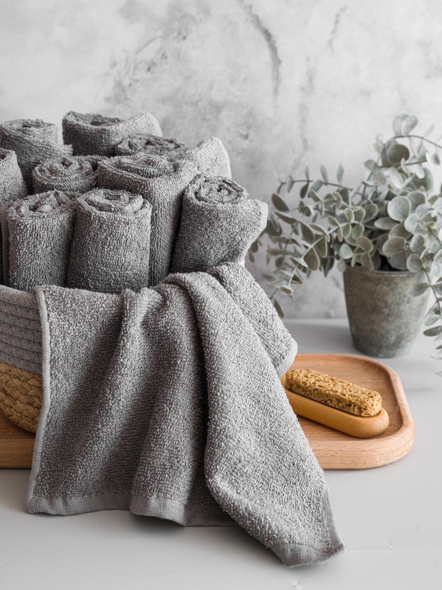 снимок Набор махровых салфеток 10 шт ( 30*30 ) с петелькой, темно-серый  от магазина BIO-TEXTILES ОПТ