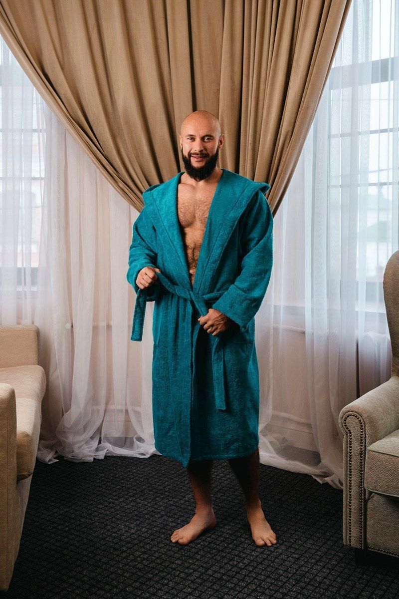 снимок Халат махровый с капюшоном, морская волна от магазина BIO-TEXTILES ОПТ