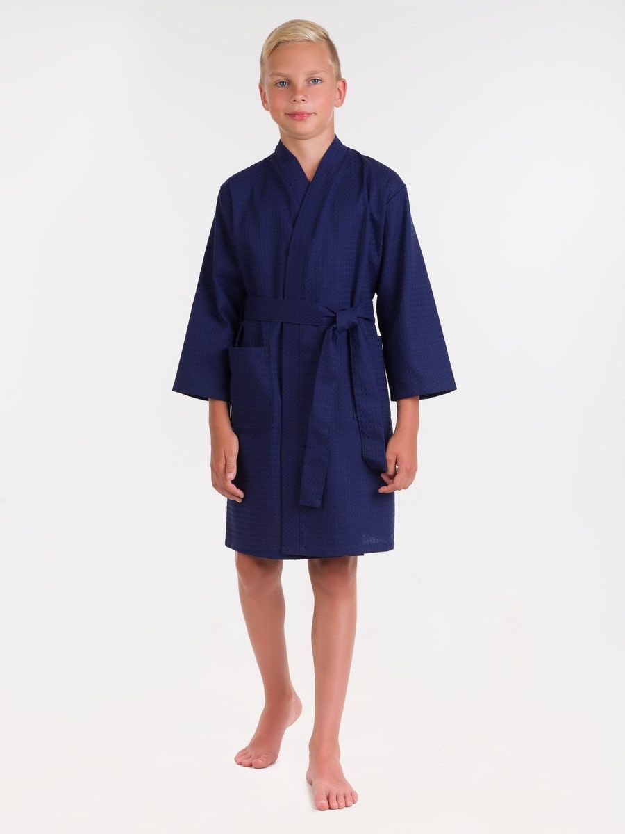 снимок Халат вафельный детский темно-синий от магазина BIO-TEXTILES ОПТ