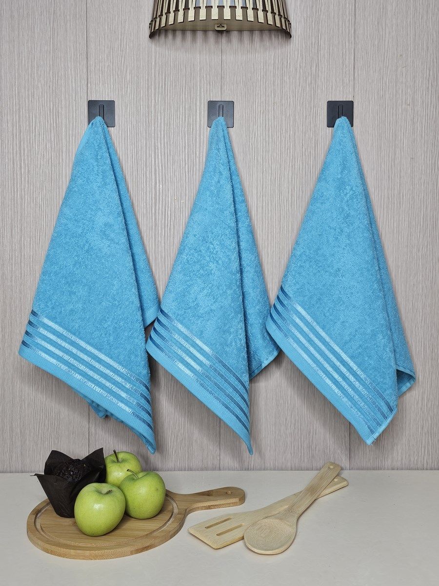 снимок Набор махровых полотенец 3 шт (40*70) синий, полоса от магазина BIO-TEXTILES ОПТ