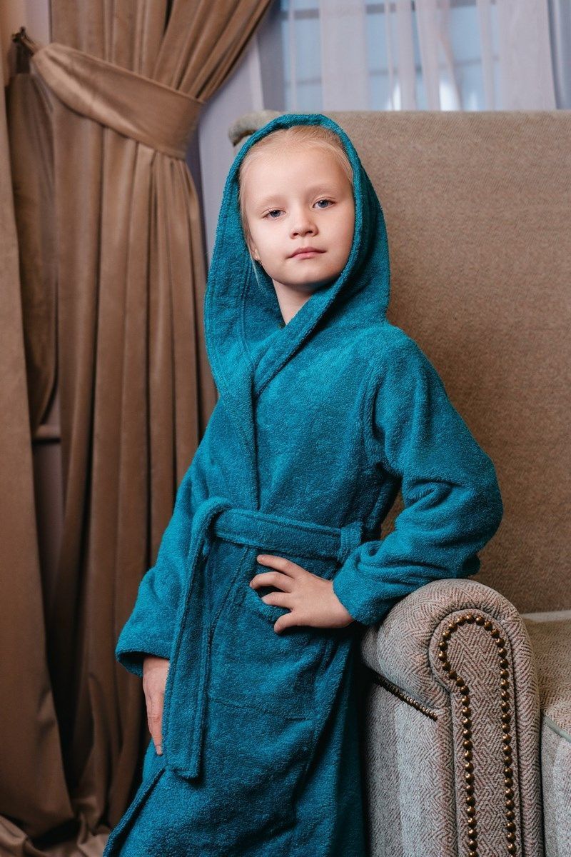 снимок Халат махровый детский с капюшоном морская волна от магазина BIO-TEXTILES ОПТ