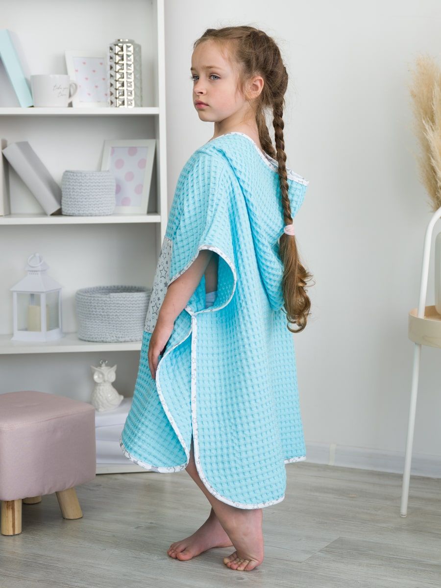 снимок Пончо "ВАФЕЛЬНОЕ ПРИКЛЮЧЕНИЕ" бирюзовое от магазина BIO-TEXTILES ОПТ