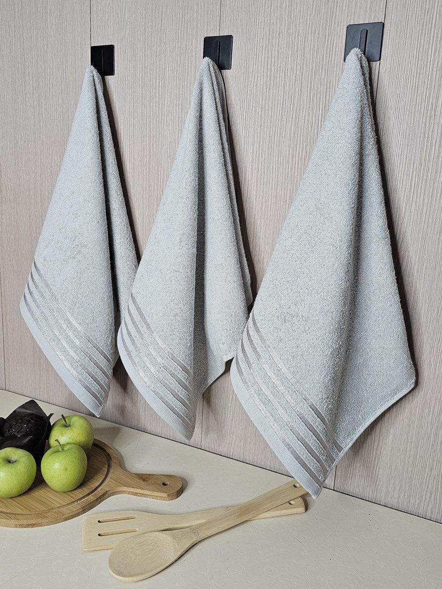 снимок Набор махровых полотенец 3 шт (40*70) светло-серый, полоса от магазина BIO-TEXTILES ОПТ