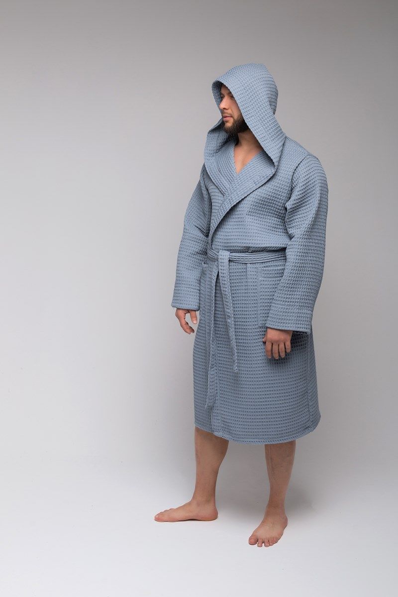 снимок Халат вафельный PandaHug Оrlando серый с капюшоном от магазина BIO-TEXTILES ОПТ