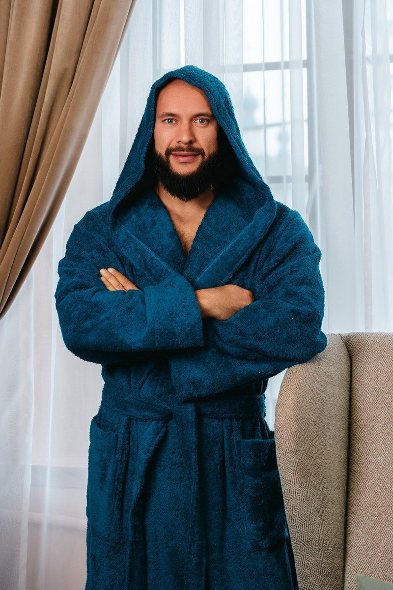 снимок Халат махровый с капюшоном, синий от магазина BIO-TEXTILES ОПТ