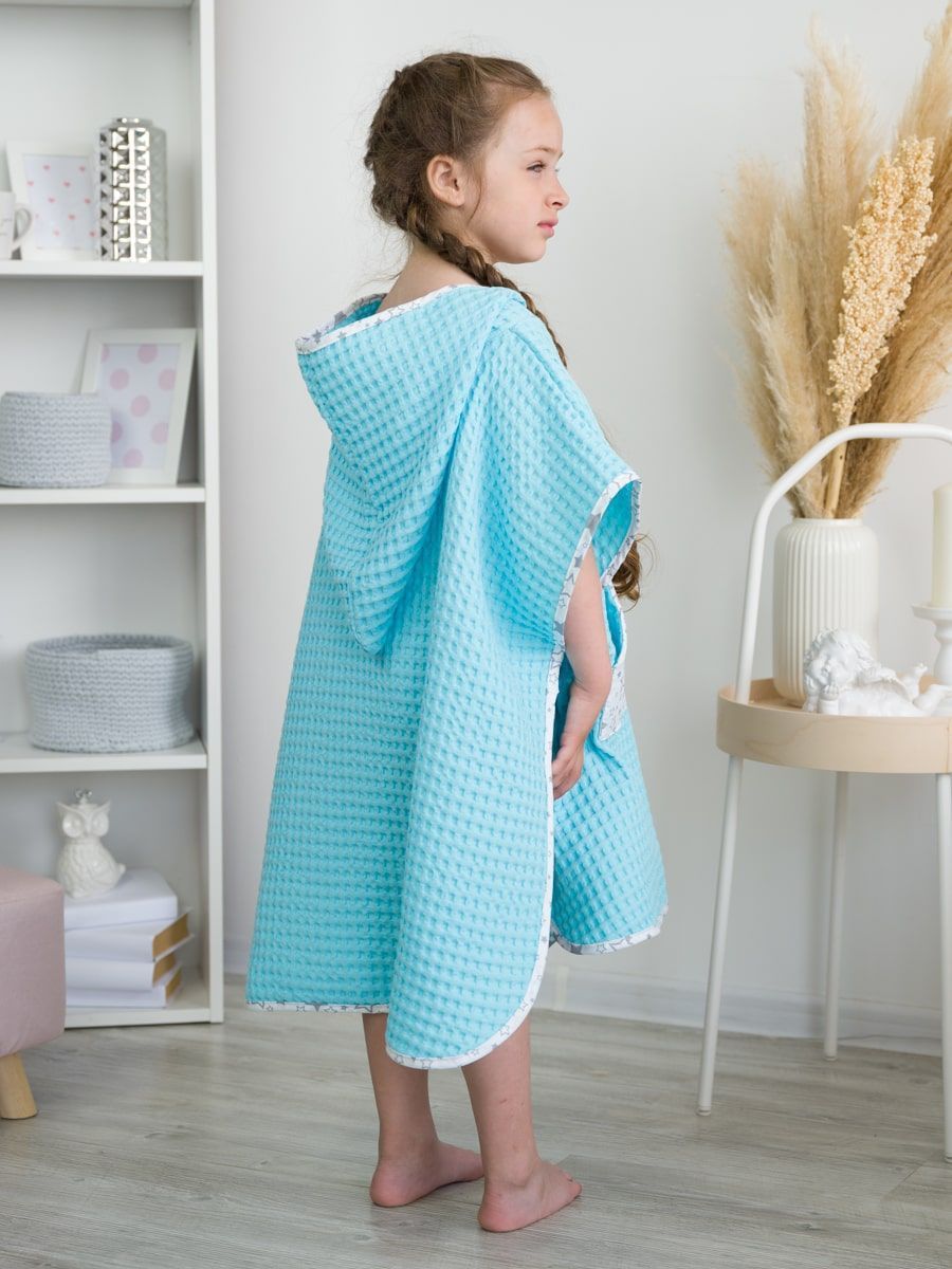 снимок Пончо "ВАФЕЛЬНОЕ ПРИКЛЮЧЕНИЕ" бирюзовое от магазина BIO-TEXTILES ОПТ