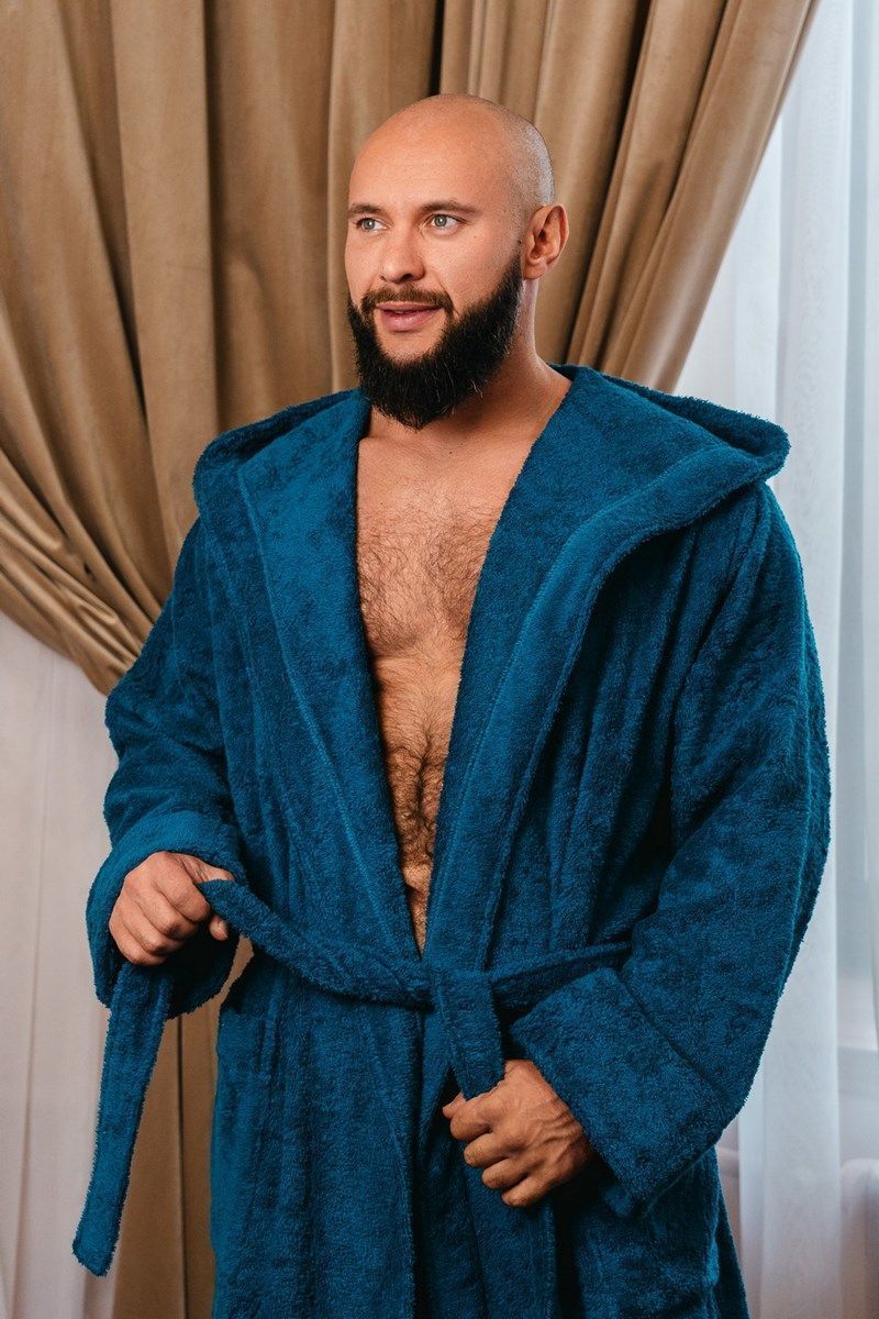 снимок Халат махровый с капюшоном, синий от магазина BIO-TEXTILES ОПТ