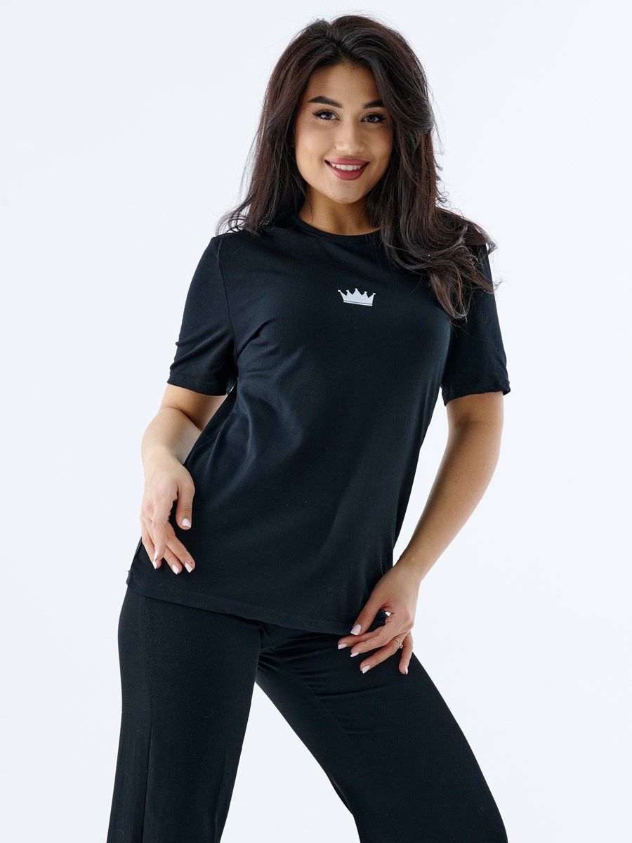 снимок Футболка женская черная с логотипом Корона от магазина BIO-TEXTILES ОПТ