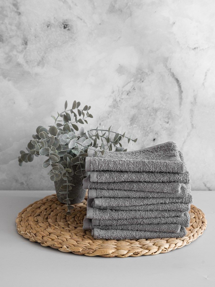 снимок Набор махровых салфеток 10 шт ( 30*30 ) с петелькой, темно-серый  от магазина BIO-TEXTILES ОПТ