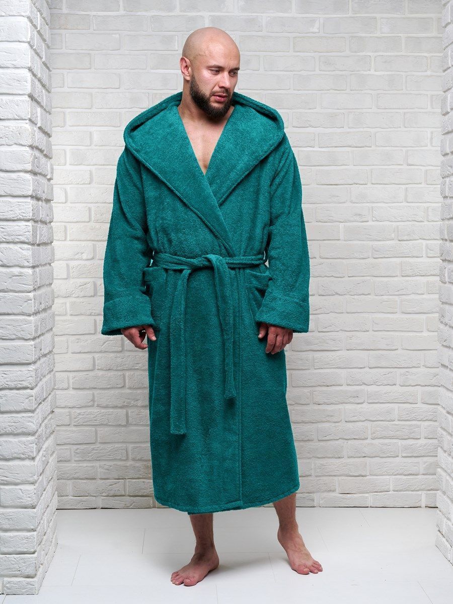 снимок Халат мужской махровый PandaHug с капюшоном, изумруд от магазина BIO-TEXTILES ОПТ