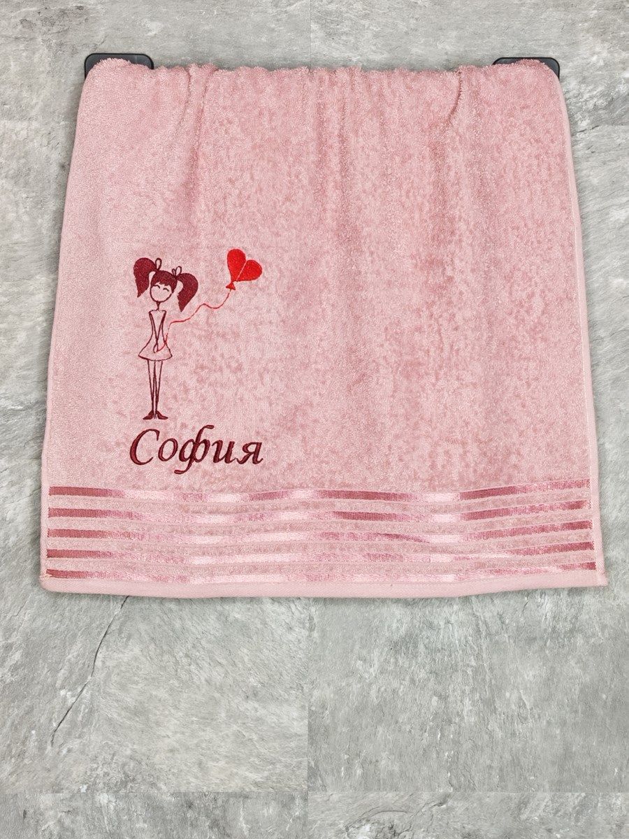 снимок Полотенце с вышивкой 50*90 "София" розовое от магазина BIO-TEXTILES ОПТ