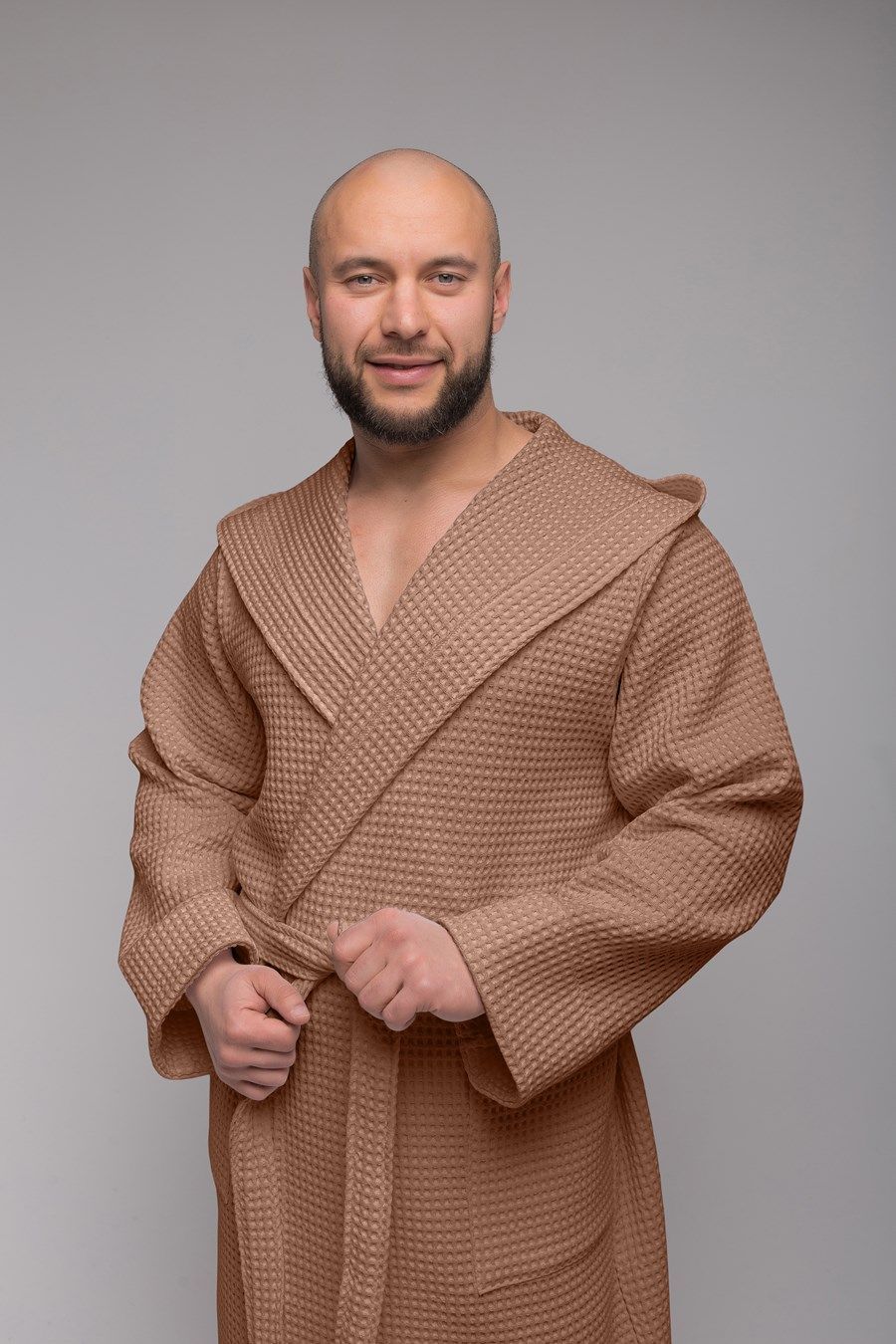 снимок Халат вафельный PandaHug Оrlando мокко капюшоном от магазина BIO-TEXTILES ОПТ