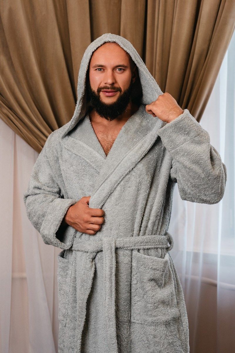 снимок Халат махровый с капюшоном, серый от магазина BIO-TEXTILES ОПТ