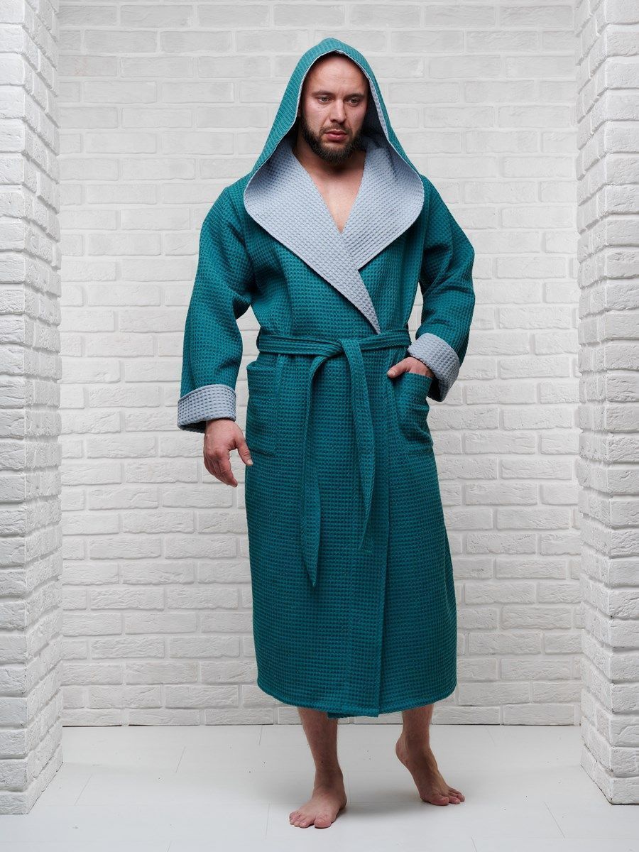 снимок Халат вафельный с капюшоном, два цвета, малахит от магазина BIO-TEXTILES ОПТ