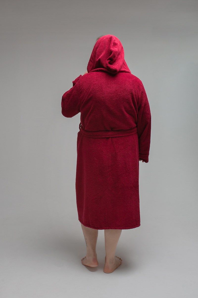 снимок Халат махровый женский с капюшоном бордовый 60-62, 64-66 от магазина BIO-TEXTILES ОПТ