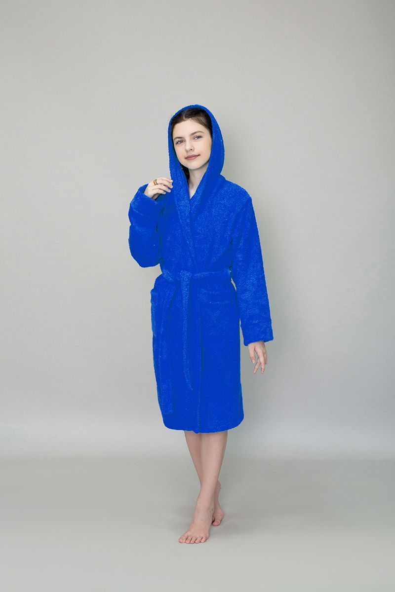 снимок Халат махровый детский с капюшоном васильковый от магазина BIO-TEXTILES ОПТ