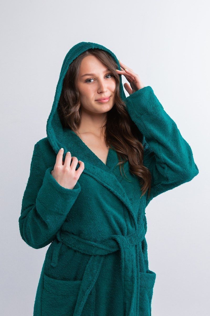 снимок Халат махровый женский с капюшоном изумруд от магазина BIO-TEXTILES ОПТ