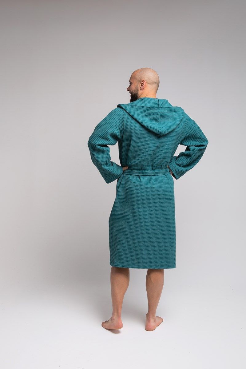 снимок Халат вафельный PandaHug Оrlando малахит с капюшоном от магазина BIO-TEXTILES ОПТ