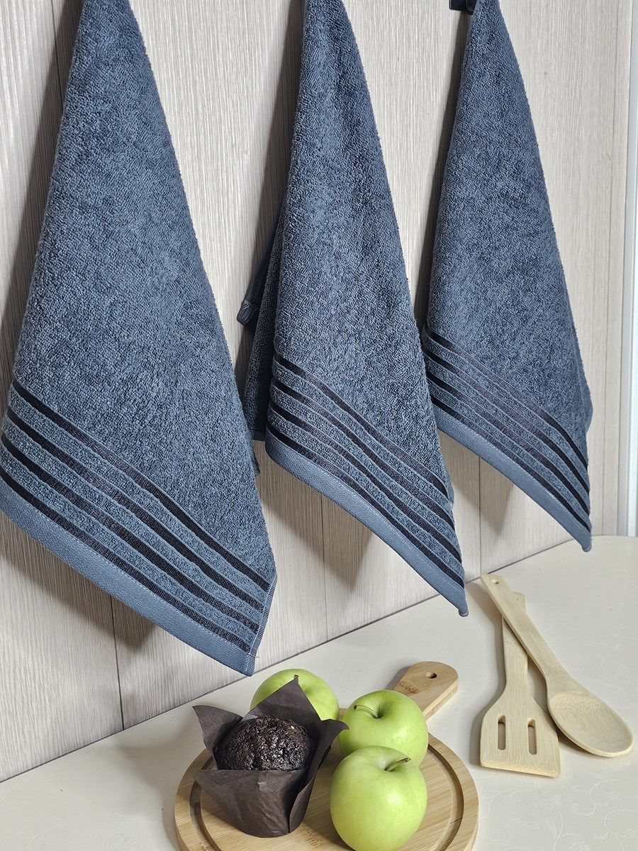 снимок Набор махровых полотенец 3 шт (40*70) темно-серый, полоса от магазина BIO-TEXTILES ОПТ