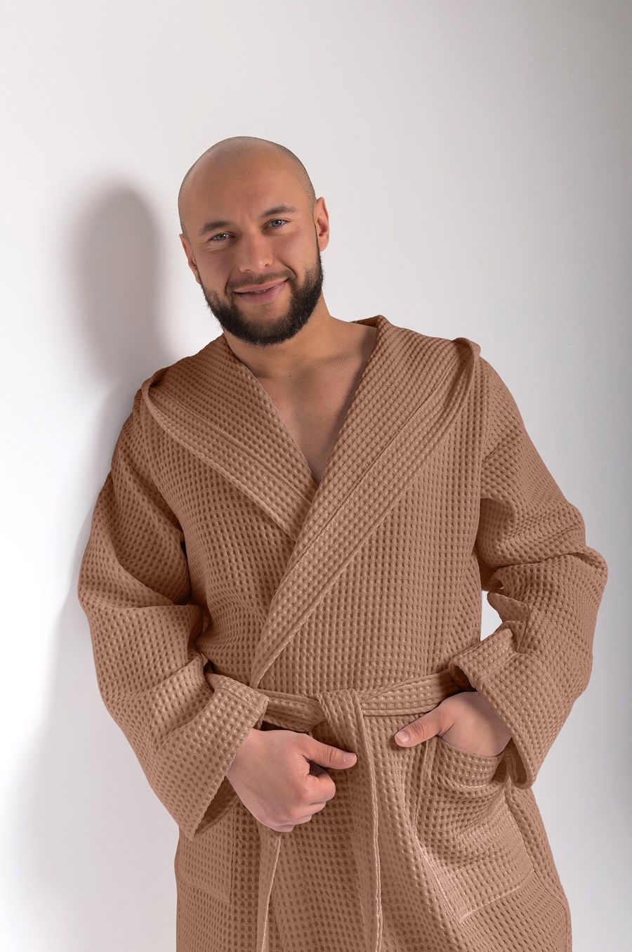 снимок Халат вафельный PandaHug Оrlando мокко капюшоном от магазина BIO-TEXTILES ОПТ