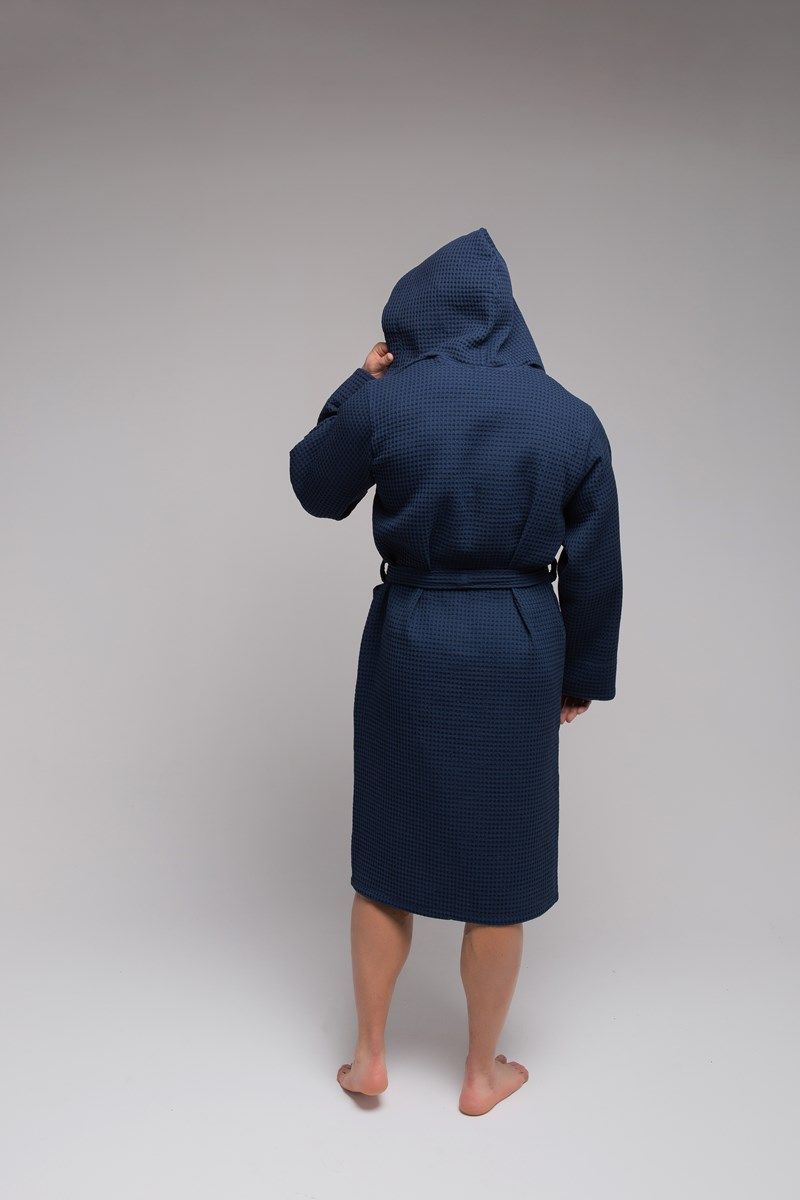 снимок Халат вафельный PandaHug Оrlando синий с капюшоном от магазина BIO-TEXTILES ОПТ