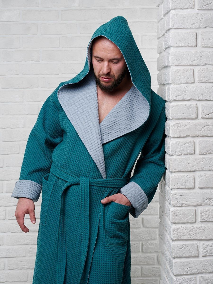 снимок Халат вафельный с капюшоном, два цвета, малахит от магазина BIO-TEXTILES ОПТ