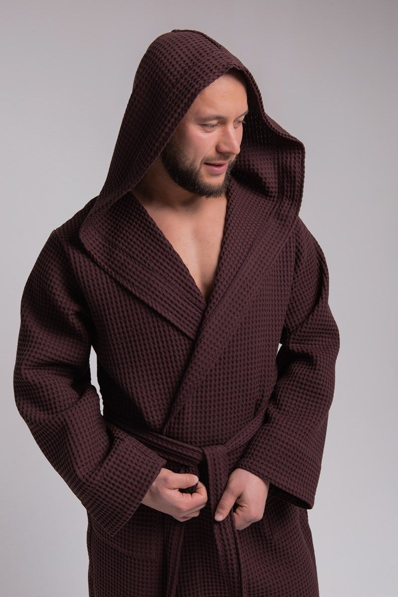 снимок Халат вафельный PandaHug Оrlando шоколадный с капюшоном от магазина BIO-TEXTILES ОПТ