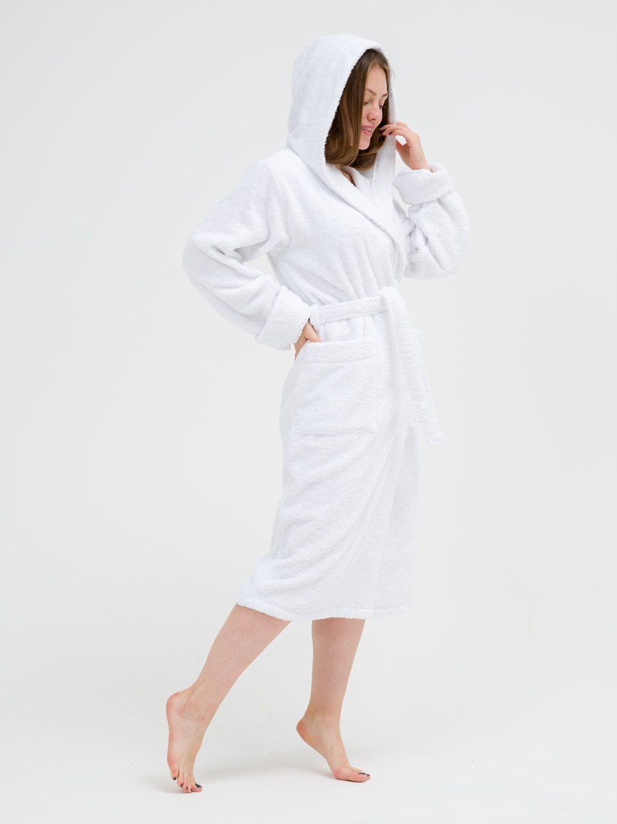 снимок Халат махровый женский с капюшоном белый от магазина BIO-TEXTILES ОПТ