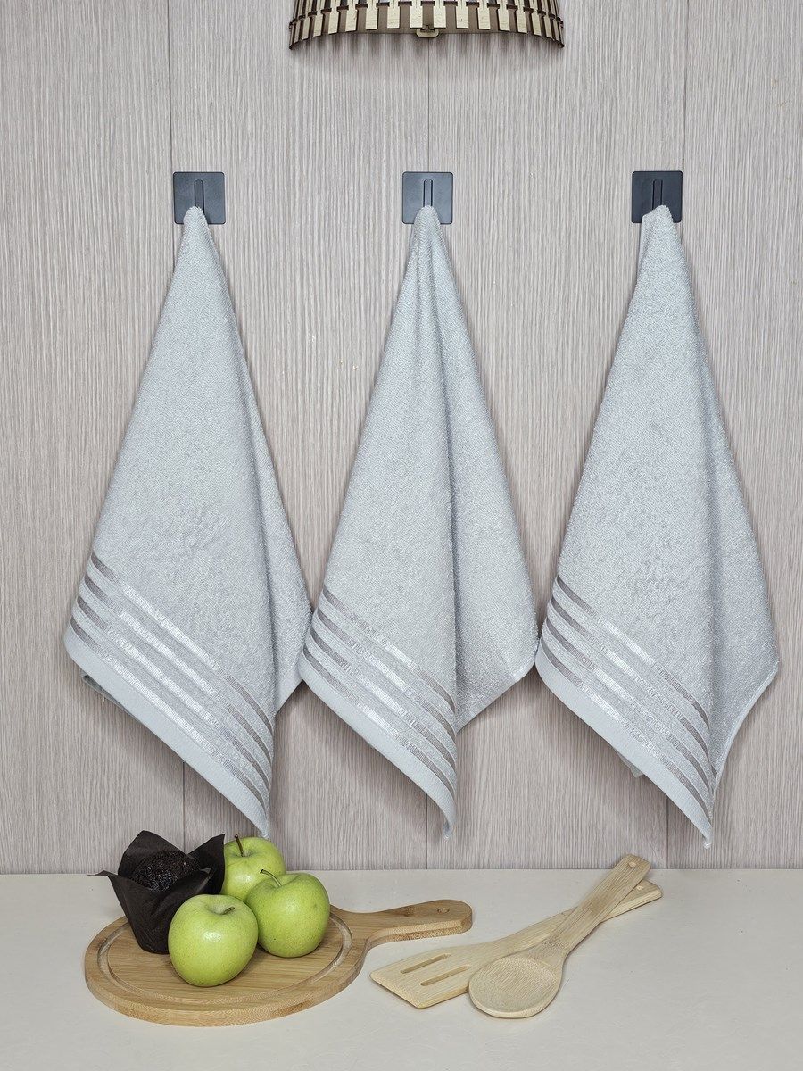 снимок Набор махровых полотенец 3 шт (40*70) светло-серый, полоса от магазина BIO-TEXTILES ОПТ