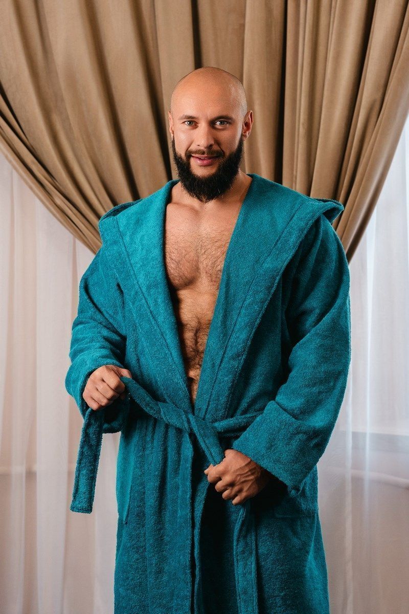 снимок Халат махровый с капюшоном, морская волна от магазина BIO-TEXTILES ОПТ