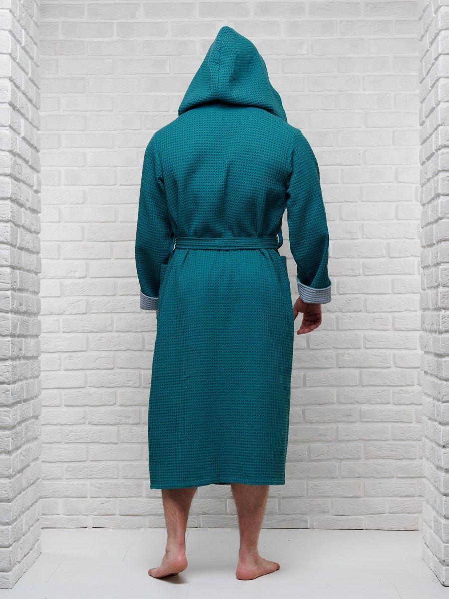 снимок Халат вафельный с капюшоном, два цвета, малахит от магазина BIO-TEXTILES ОПТ
