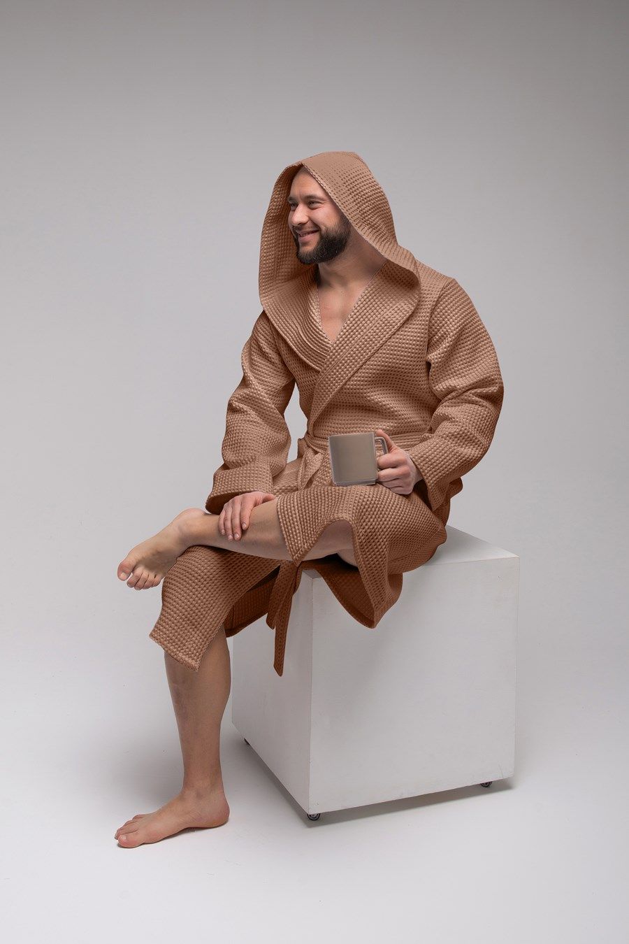 снимок Халат вафельный PandaHug Оrlando мокко капюшоном от магазина BIO-TEXTILES ОПТ