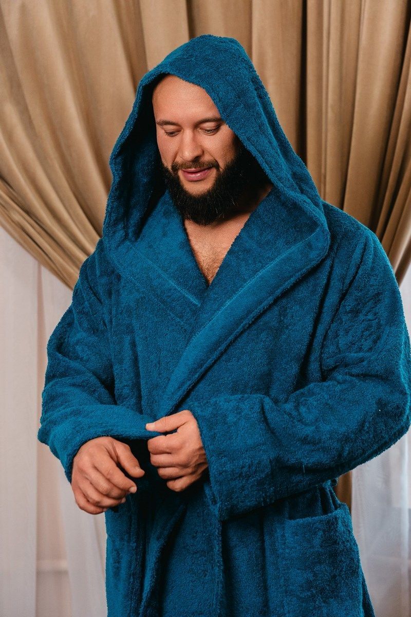 снимок Халат махровый с капюшоном, синий от магазина BIO-TEXTILES ОПТ