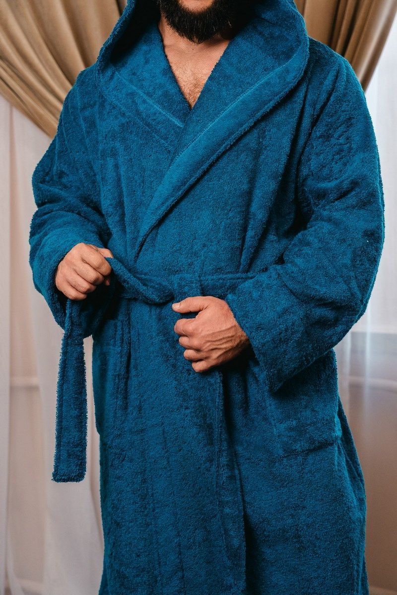 снимок Халат махровый с капюшоном, синий от магазина BIO-TEXTILES ОПТ