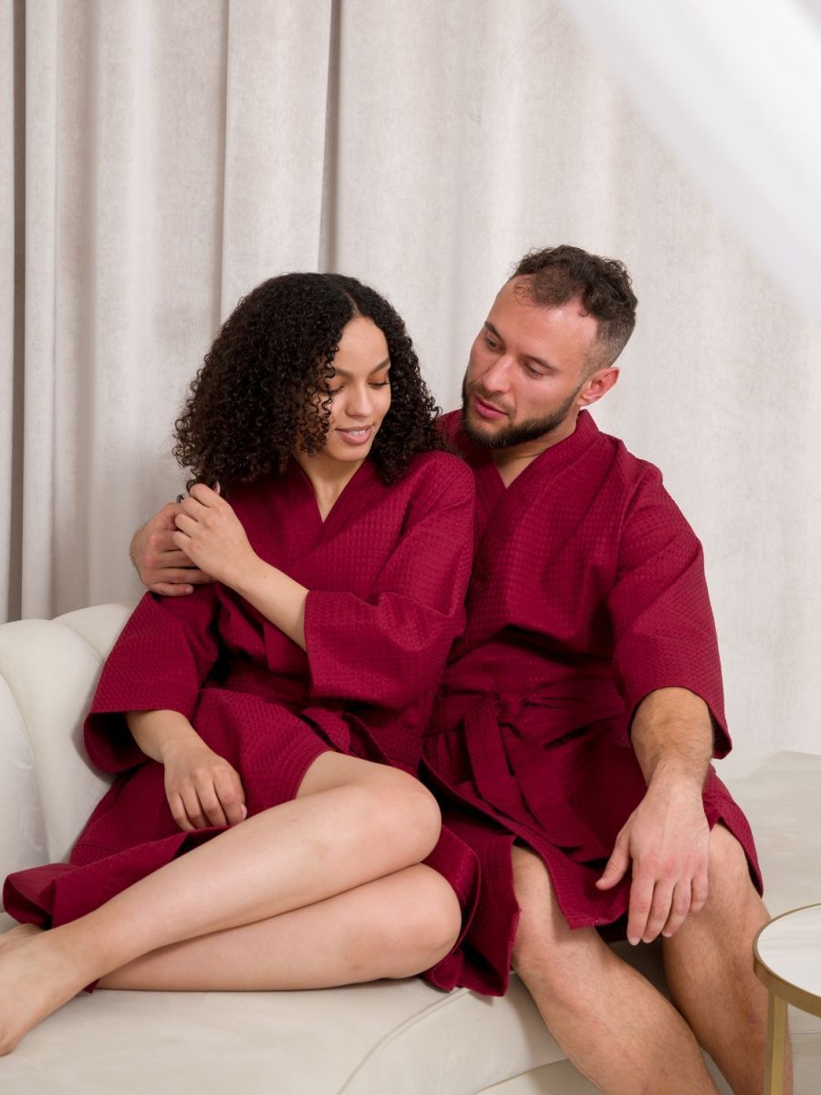 снимок Халат вафельный бордовый от магазина BIO-TEXTILES ОПТ